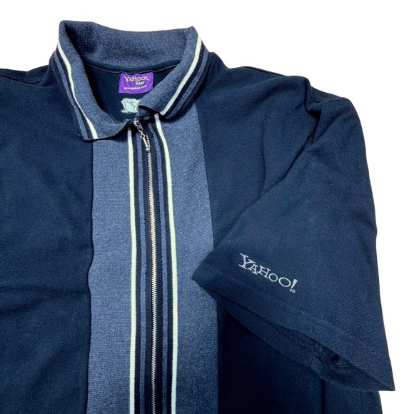 Vintage Yahoo! Gear Zip Polo Shirt Men's XL Black Gray Y2K Tech Merch